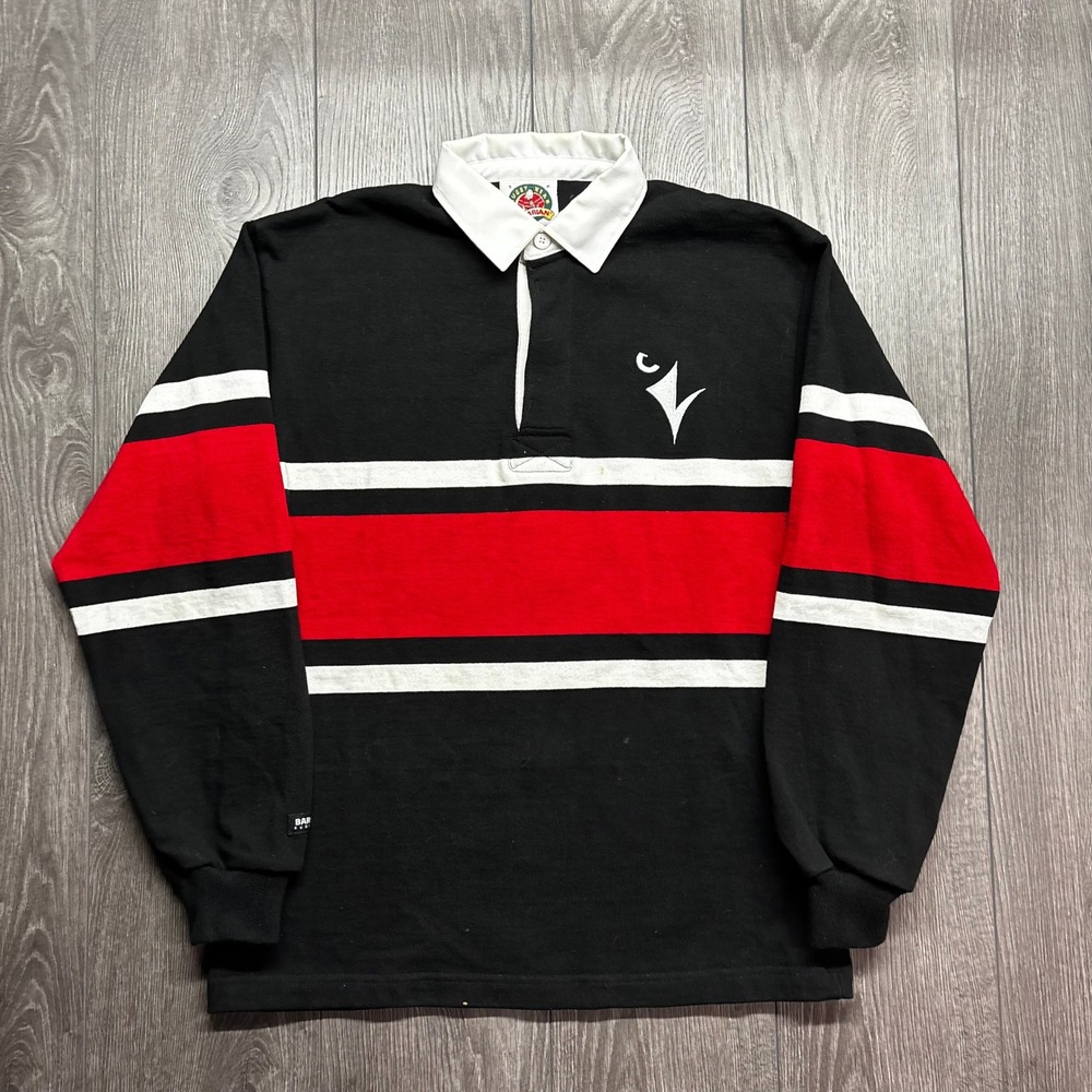 Vintage Barbarian Rugby Wear Shirt Men Small Black Red Stripe Long Sleeve Jersey